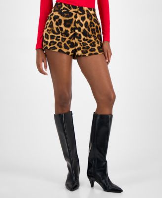 Women's Leopard-Print Fitted Zip-Front Shorts, Macy's Exclusive