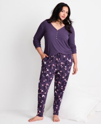 Women's Long-Sleeve Ribbed Henley Sleep Top XS-3X, Created for Macy's