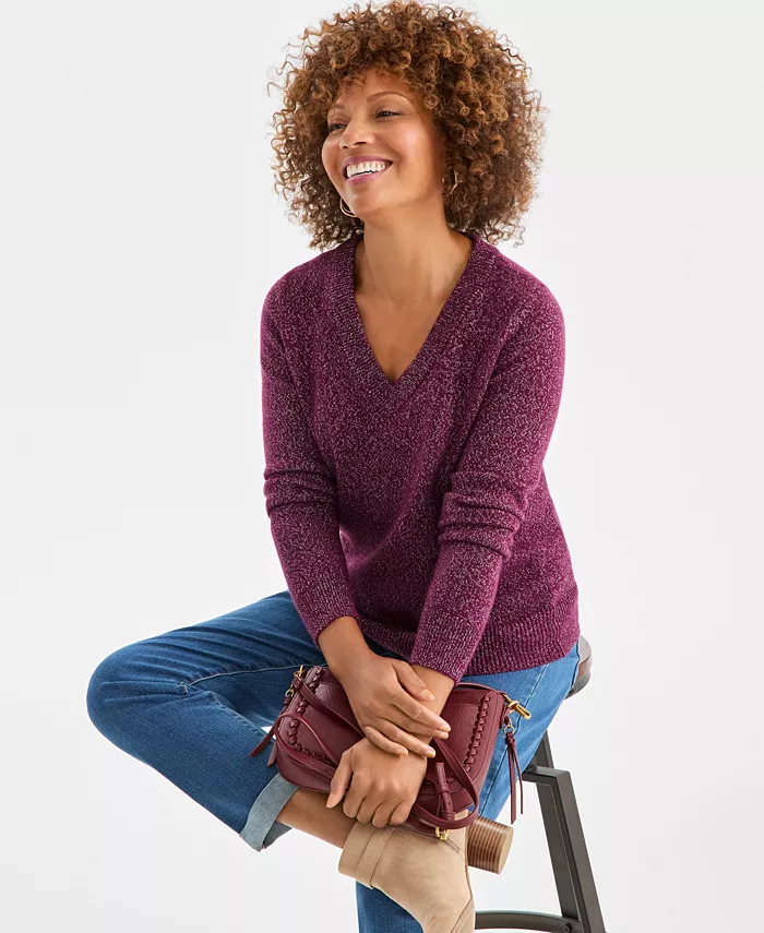 Women's V-Neck Shine Sweater - thumbnail 2