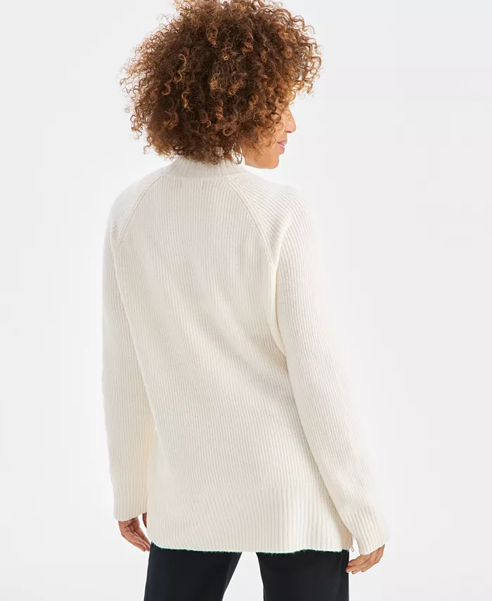 Women's Mock-Neck Ribbed Tunic Sweater - thumbnail 2
