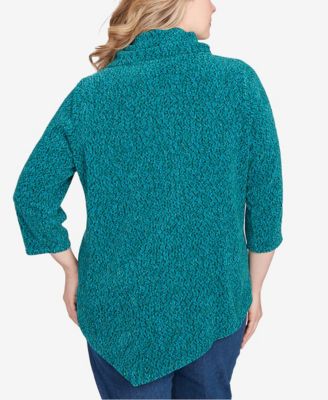 Plus Size Spacedye Chenille Split Cowl Neck Top