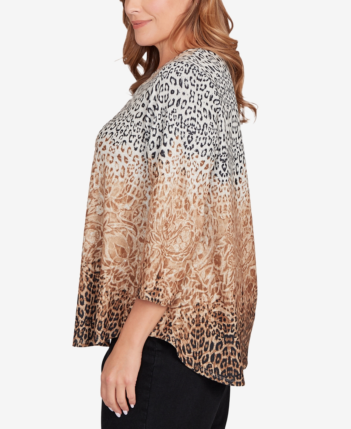 Ruby Rd. Plus Size Embellished Animal Print Cozy Top In Brown