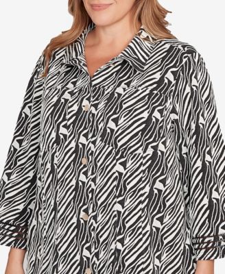 Plus Size Zebra Collared Knit Swing Jacket