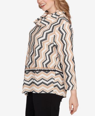 Plus Size Cowl Neck Zig Zag Textured Knit Top