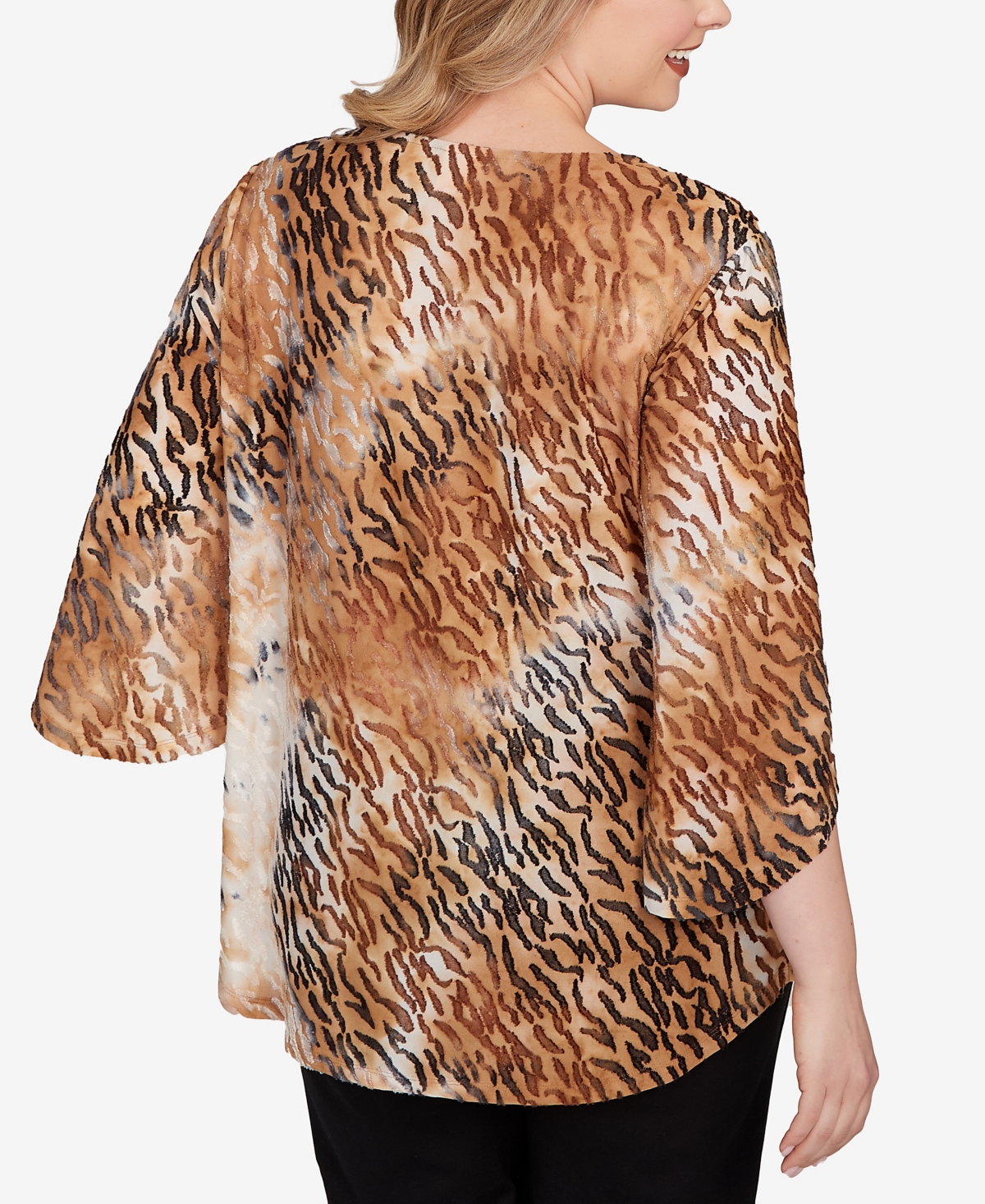 Ruby Rd. Plus Size Tie Dye Zebra Jacquard Textured Top In Brown