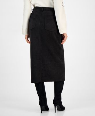 Women's Faux-Suede Slit-Front Midi Skirt 