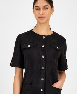 Women's Faux-Suede Short-Sleeve Shirtdress