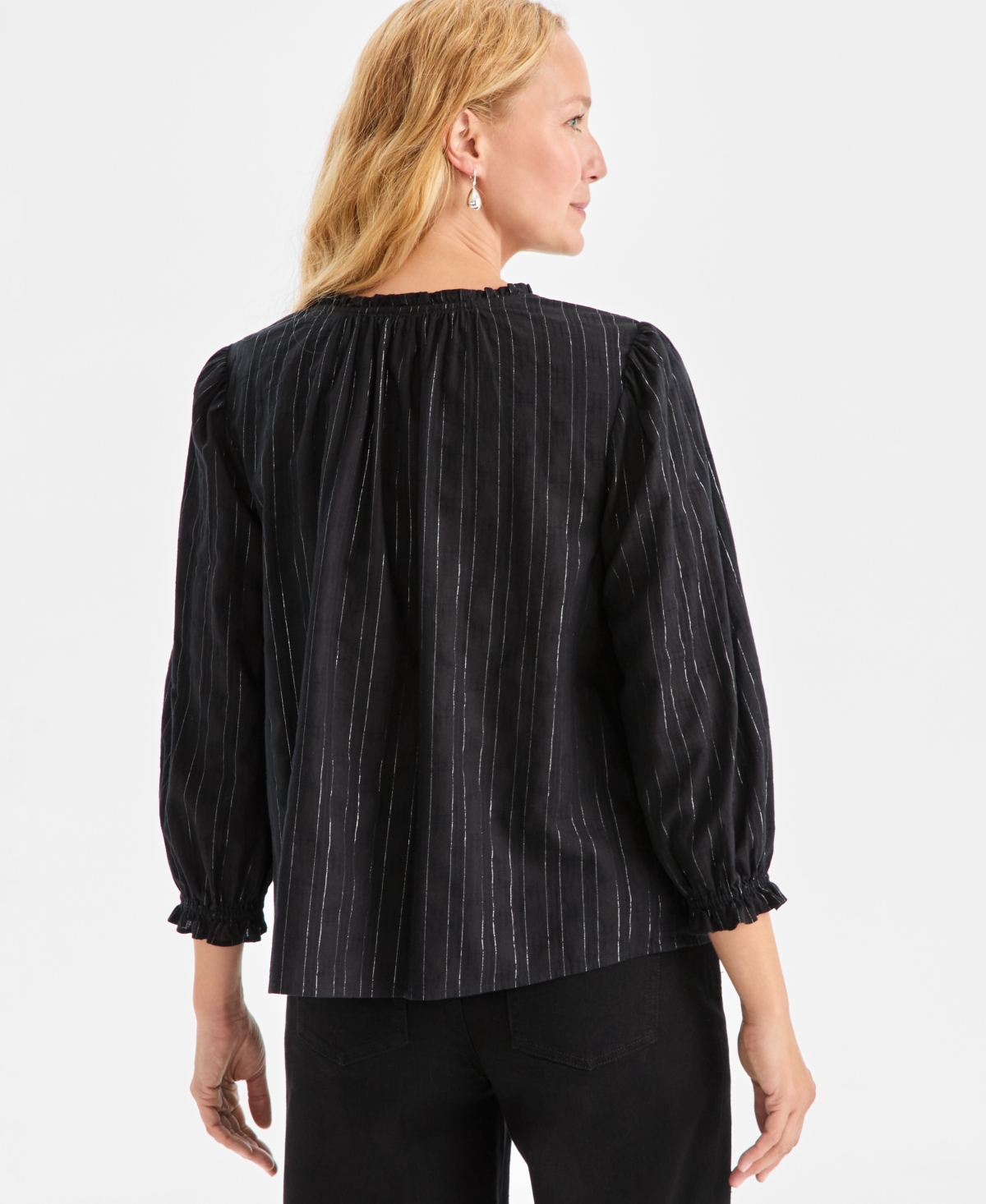 Style & Co Women's Smocked-Yoke Shine Blouse, Macy's Exclusive