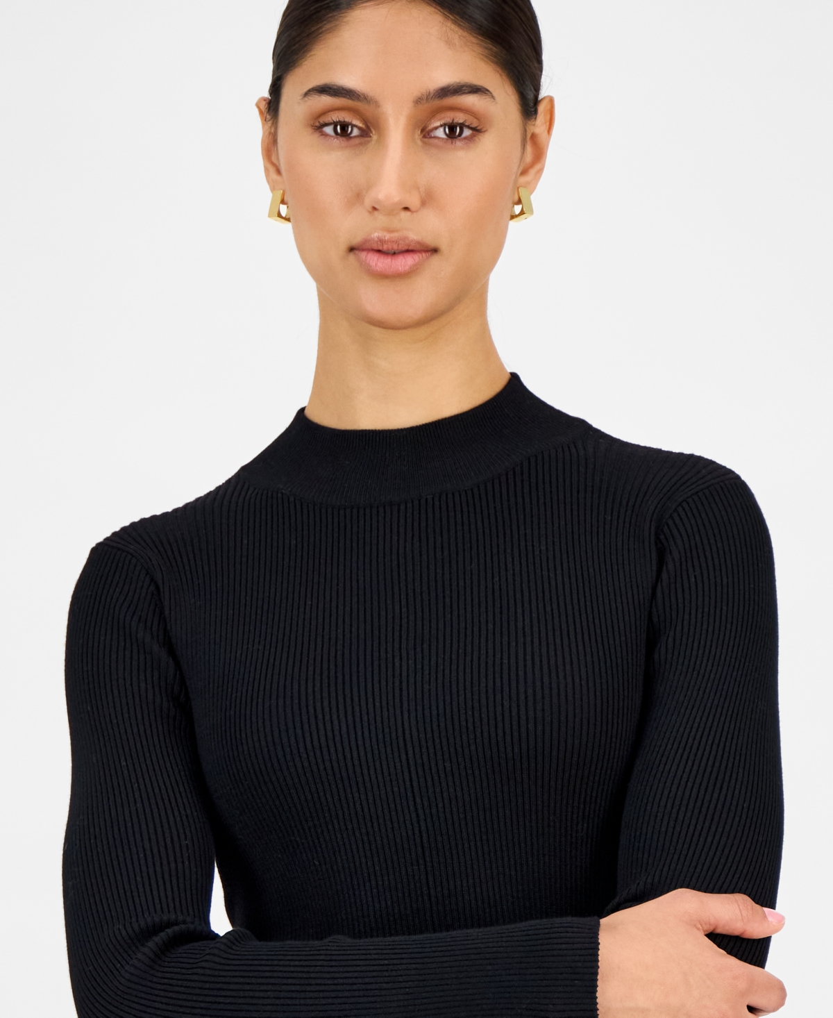 T Tahari Women's Long-sleeve Ribbed Bodycon Flare Dress In Black