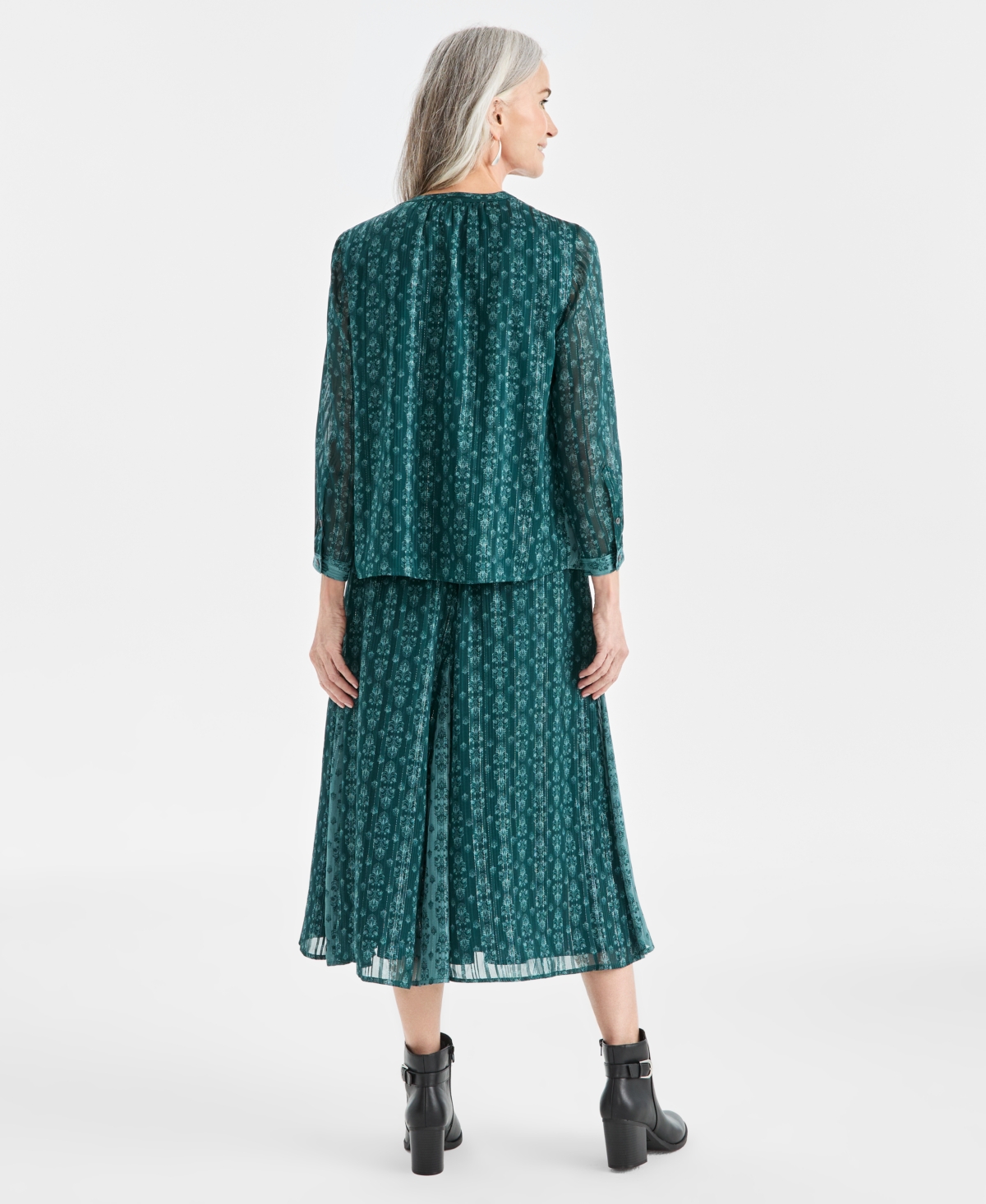 Style & Co Women's Printed Shine Pull-on Skirt, Macy's Exclusive In Green