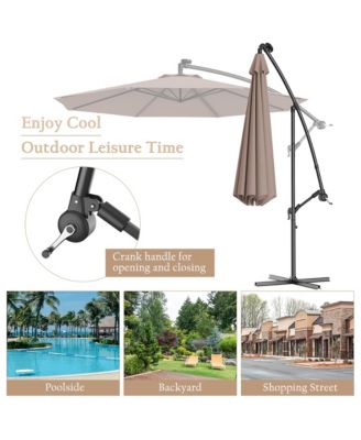 10' Hanging Solar LED Umbrella Patio Sun Shade Offset Market W/Base