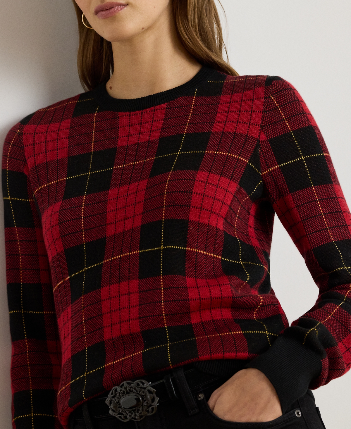 Lauren Ralph Petite Plaid Crewneck Sweater