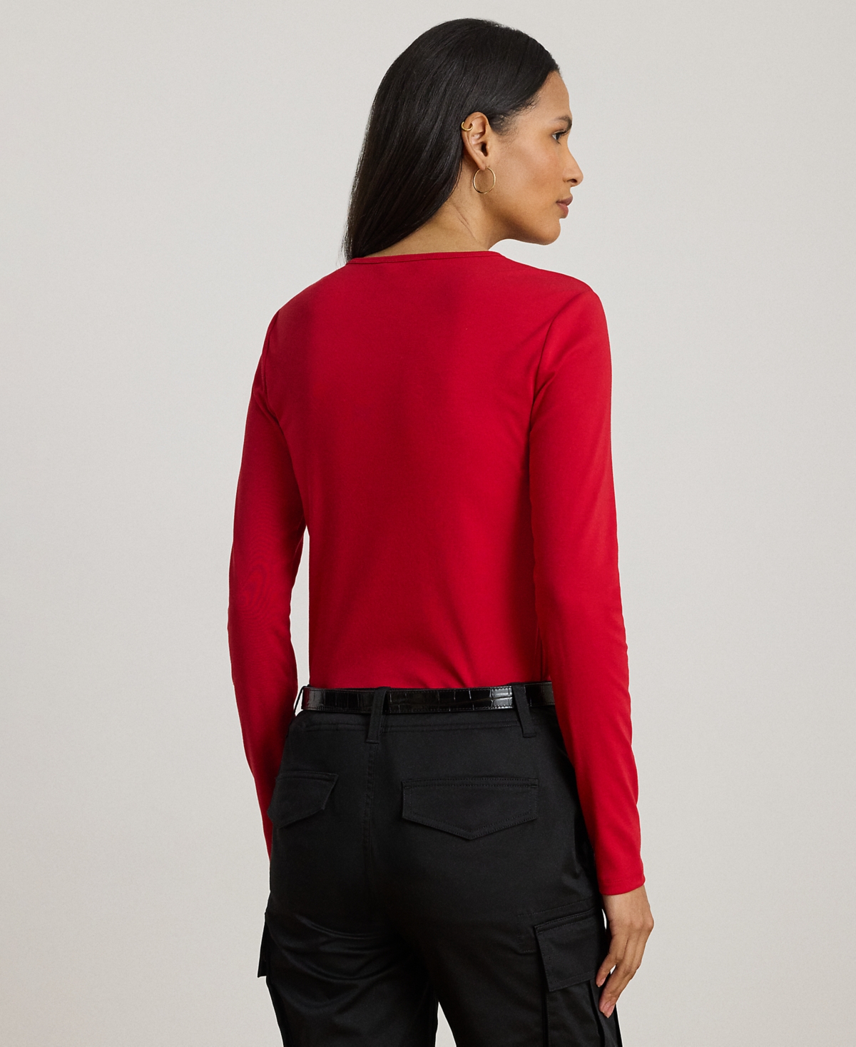 Ralph Lauren Petite Long Sleeve Crewneck T-shirt In Red