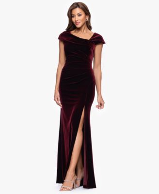 Women's Asymmetrical Neck Cap Sleeve Velvet Dress
