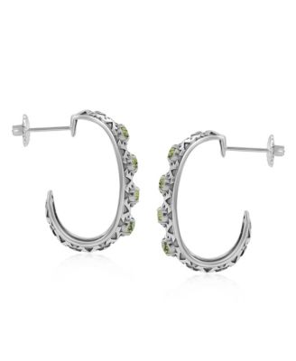 Sterling Silver Green Serpentine Patterned J-Hoop 1 Inch Earrings