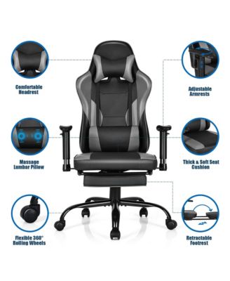 Massage Gaming Chair Racing Computer Task Chair Recliner w/Footrest