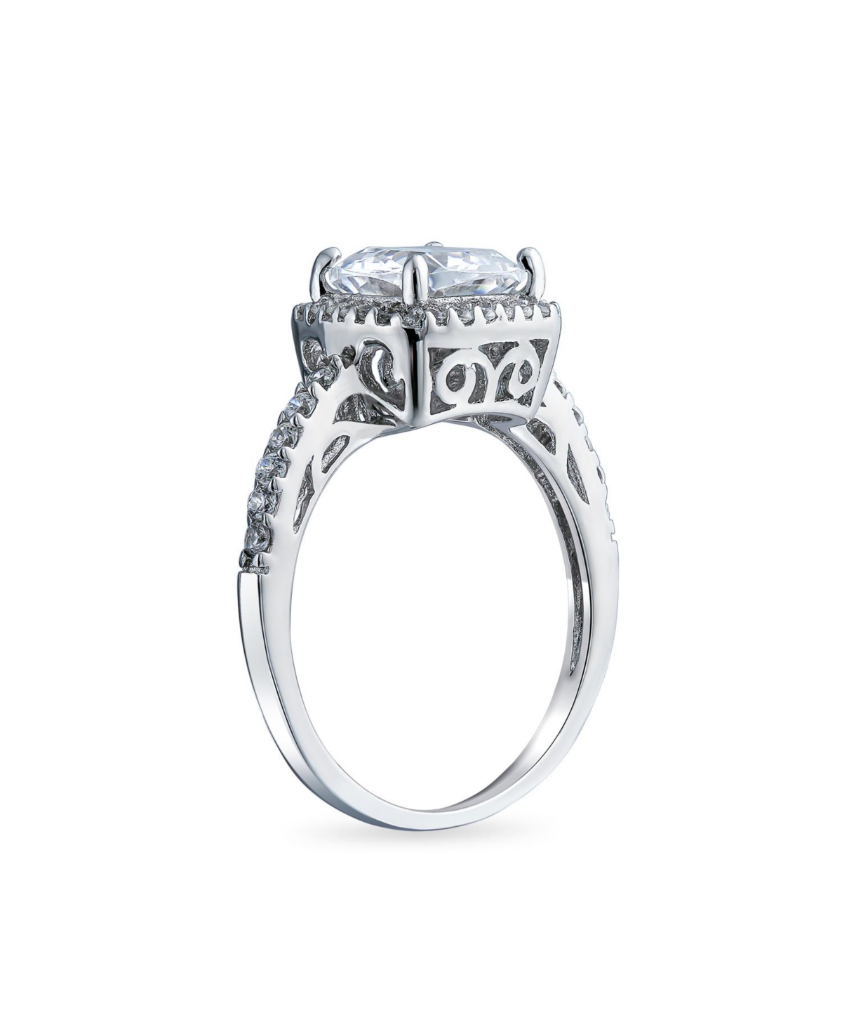 Bling Jewelry Classic 3CT Cubic Zirconia Halo Solitaire Square Cushion Cut Promise Ring Cz Pave Band Sterling Silver
