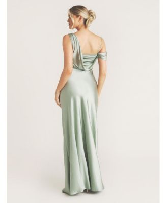 Women's Asymmetric Bardot Satin Bridesmaid Dress