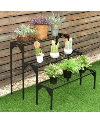 3 Tier Shelf Flower Plant Display Stand Rack Large Modern Black Metal Heavy Duty