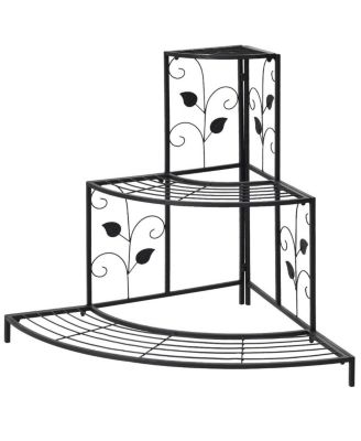 3 Tier Floral Corner Plant Stand Metal Flower Pot Rack Stair Display Ladder