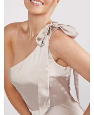 Women's Bow One Shoulder Satin Bridesmaid Dress