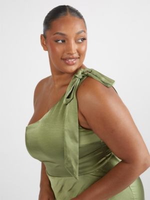 Women's Bow One Shoulder Satin Bridesmaid Dress