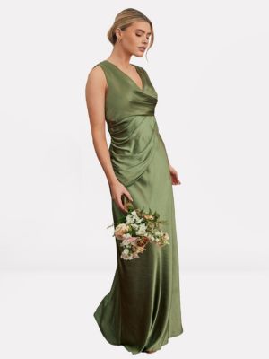 Plunge Drape Satin Bridesmaid Dress
