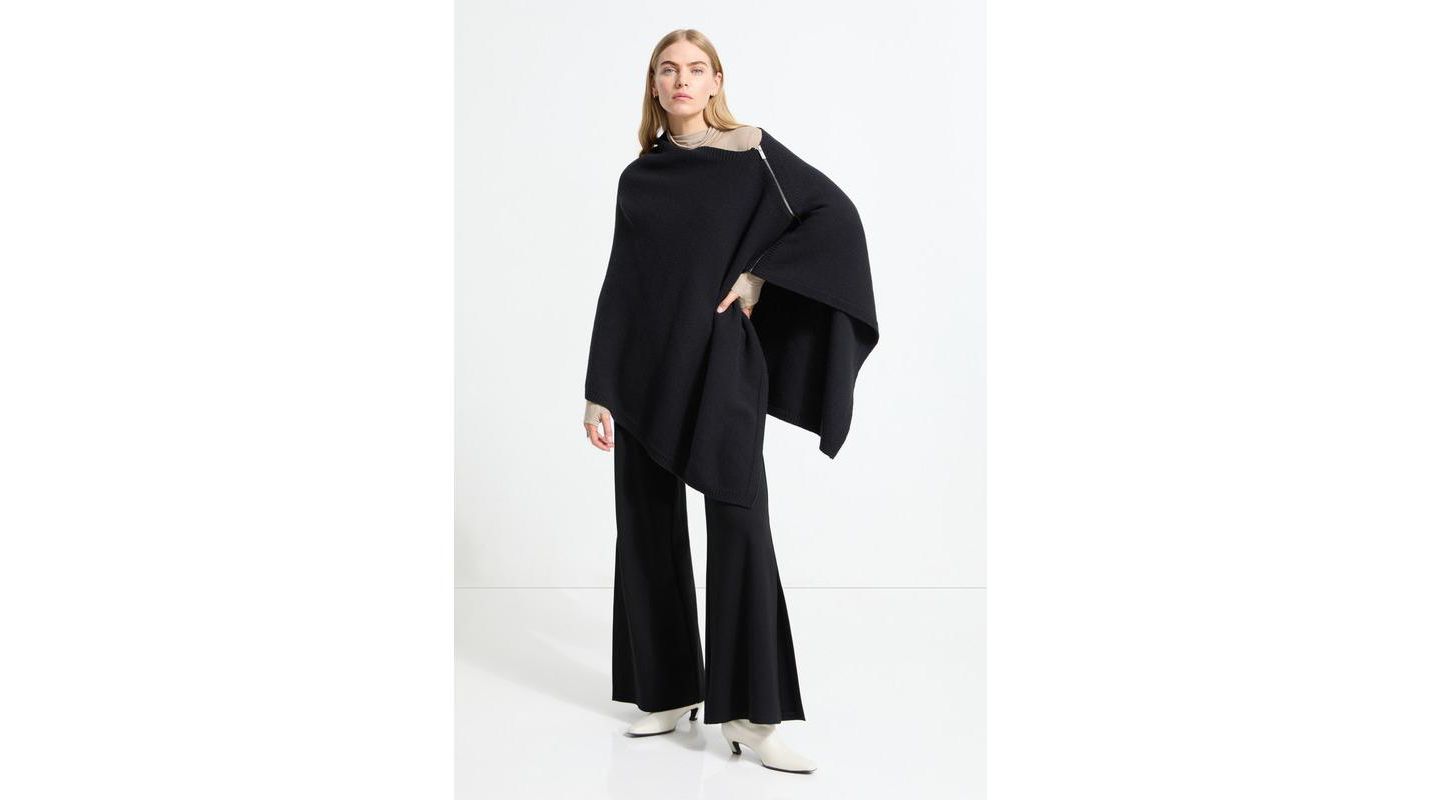 Женская накидка Marcella Mika Italian Merino Wool Asymmetric-Hem Knit Cape with Zip, цвет: Чёрный — фото 7