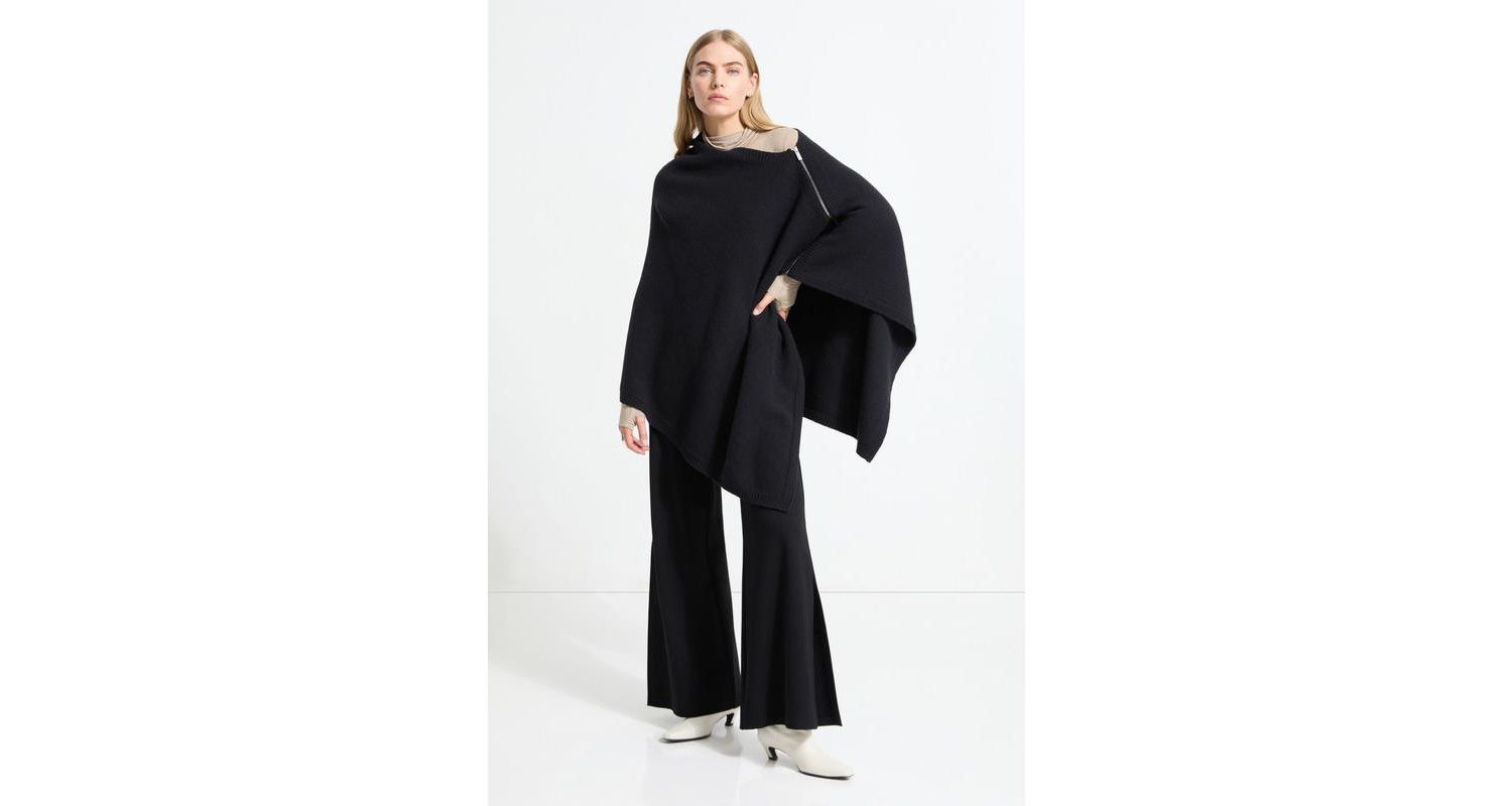 Women's Mika Italian Merino Wool Asymmetric-Hem Knit Cape with Zip