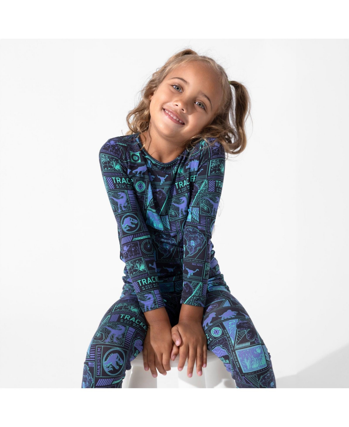 Bellabu Bear Kids' Jurassic Park Tracker Set Of 2 Piece Pajamas In Blue