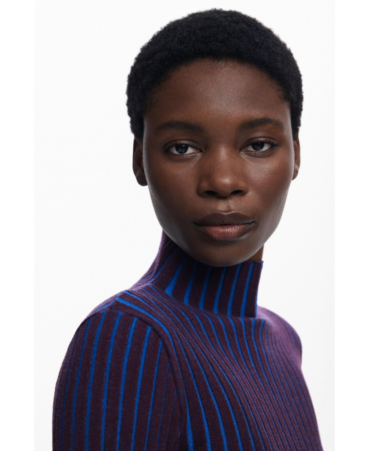Desigual Fitted Rib Sweater In Blue
