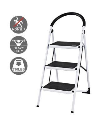 3 Step Ladder Folding Stool Heavy Duty 330Lbs Capacity Industrial Lightweight