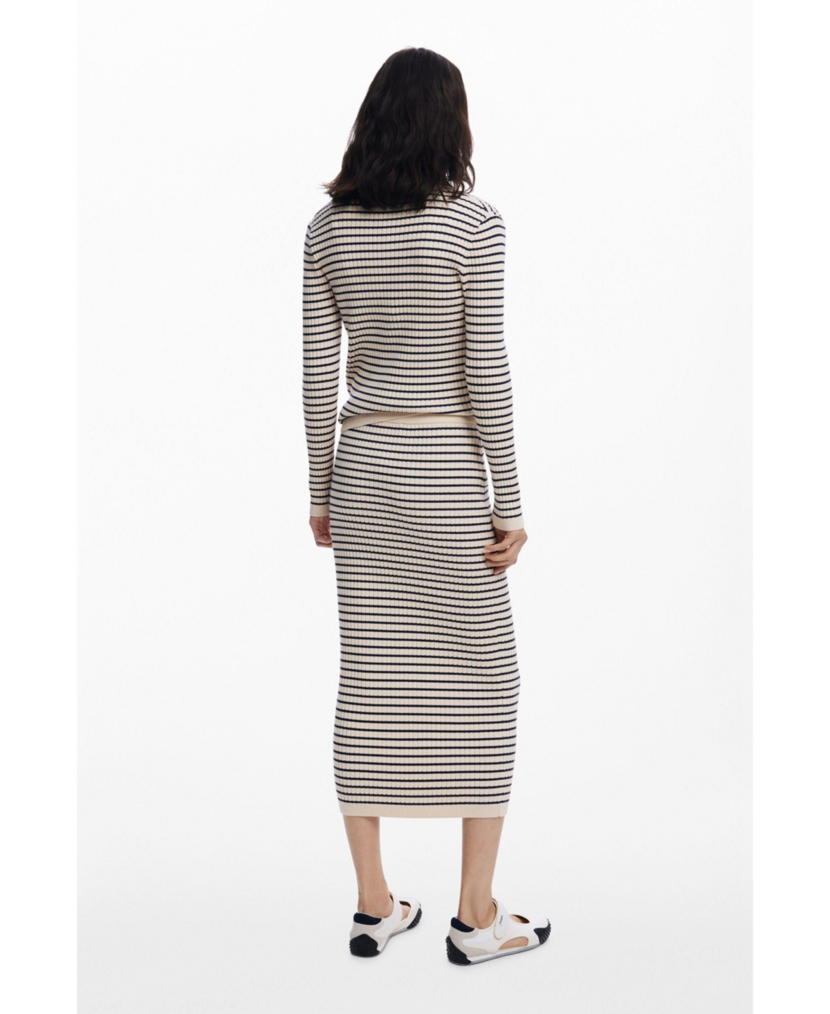 Desigual Stripe Rib Midi Sweater Skirt In Animal Print