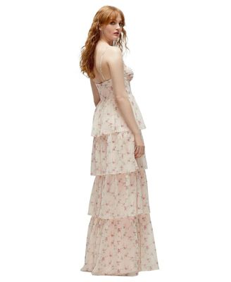 Bustier-Style Chiffon Tiered Ruffle Maxi Dress with Adjustable Straps