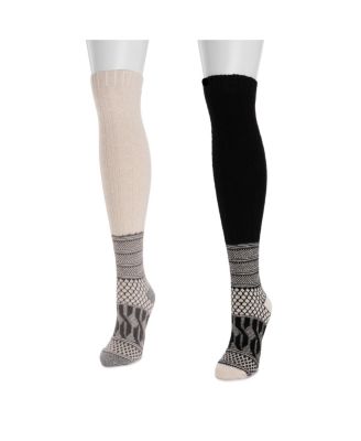 Women's Patchwork Texture Over-The-Knee Socks 2 Pack