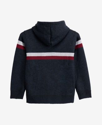 Boy's Full Zip Hooded Sweater With Stripes And Faux Shearling Lining