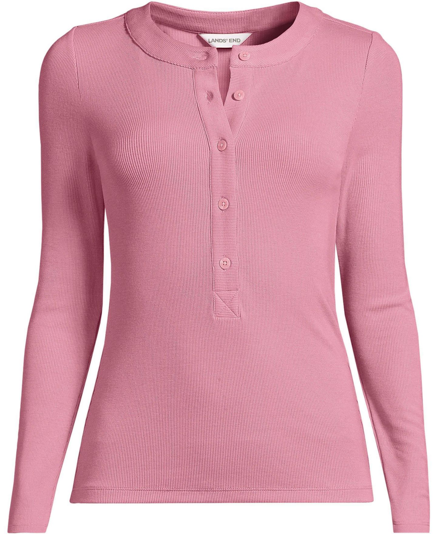 Женская футболка Lands' End Drapey Rib Fitted Long Sleeve Henley, цвет: Мягкий розовый — фото 3
