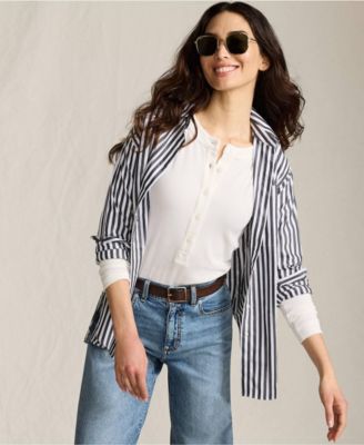 Women's Drapey Rib Fitted Long Sleeve Henley T-Shirt