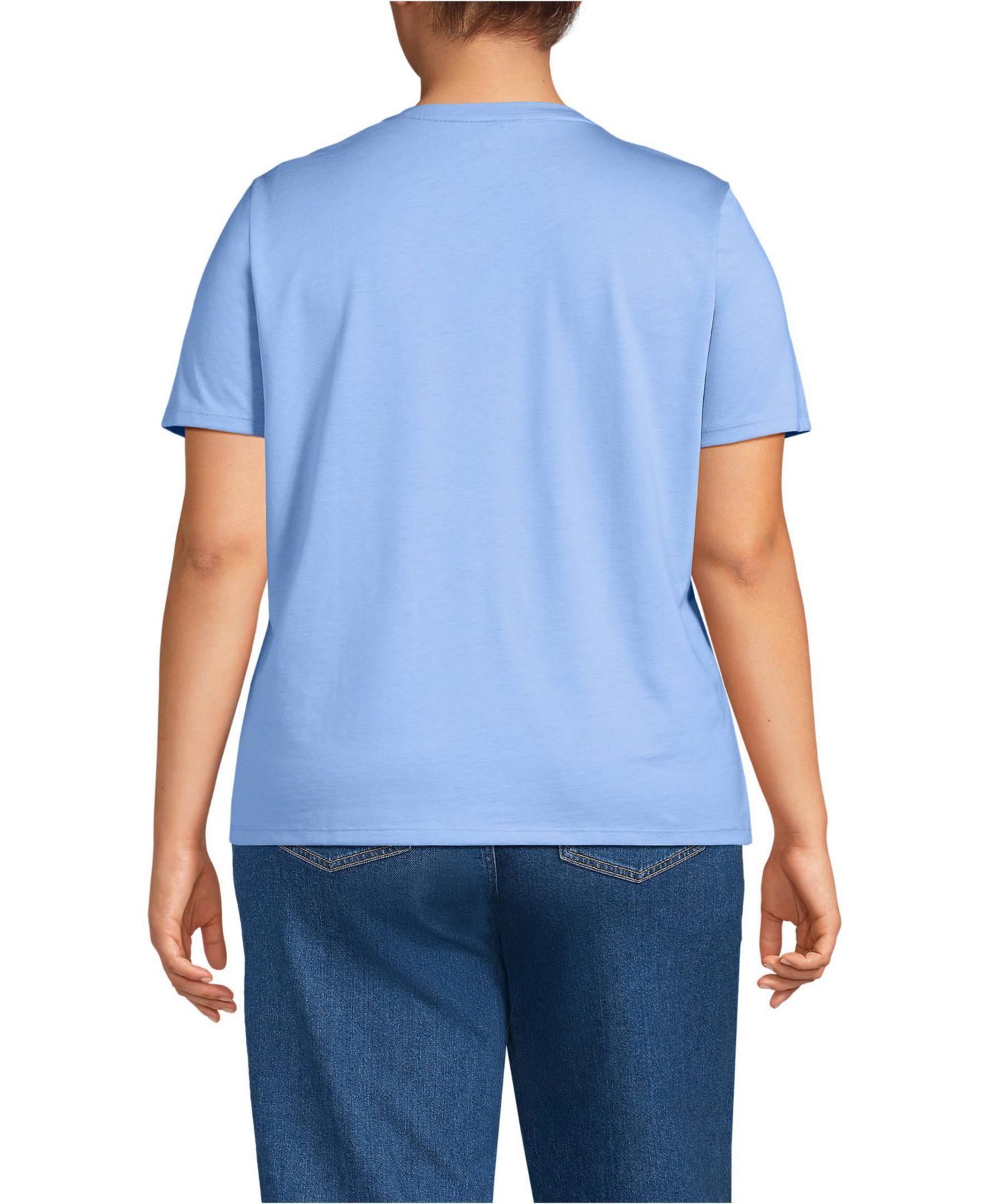 Женская футболка Lands' End Plus Size Supima Cotton Crew Neck, цвет: Прозрачный синий небесно-голубой — фото 3