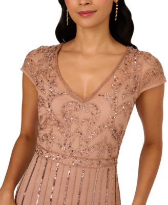 Women's Embellished V-Neck Godet Gown