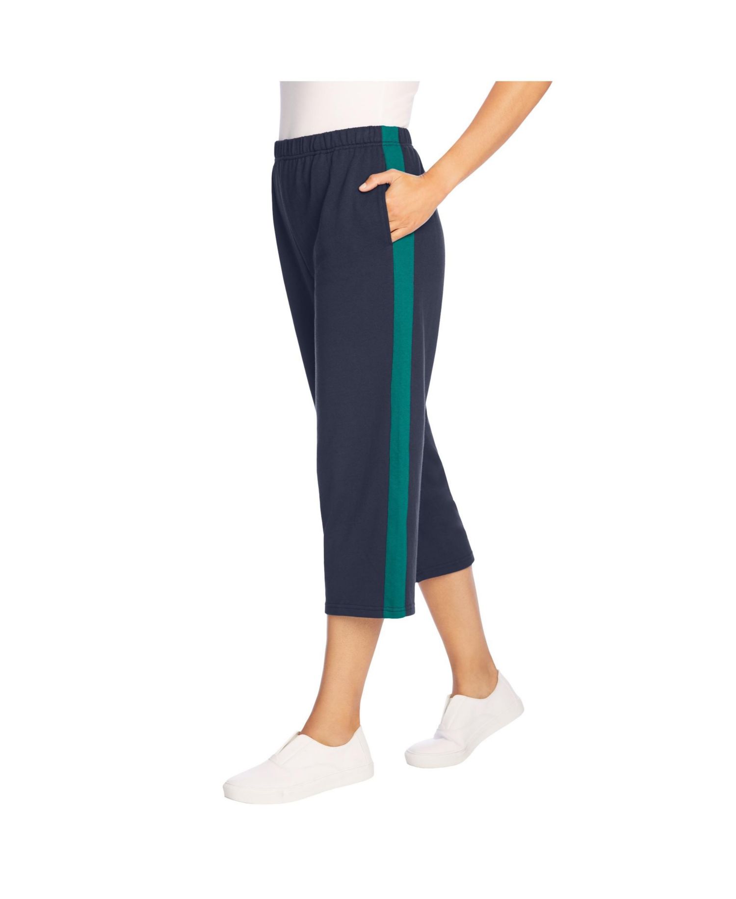 Women's Plus Size Side-Stripe Cotton French Terry Capri