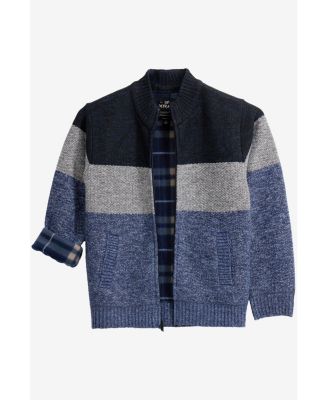 Boys Full Zip Mock Neck Sweater With Fleece Lining