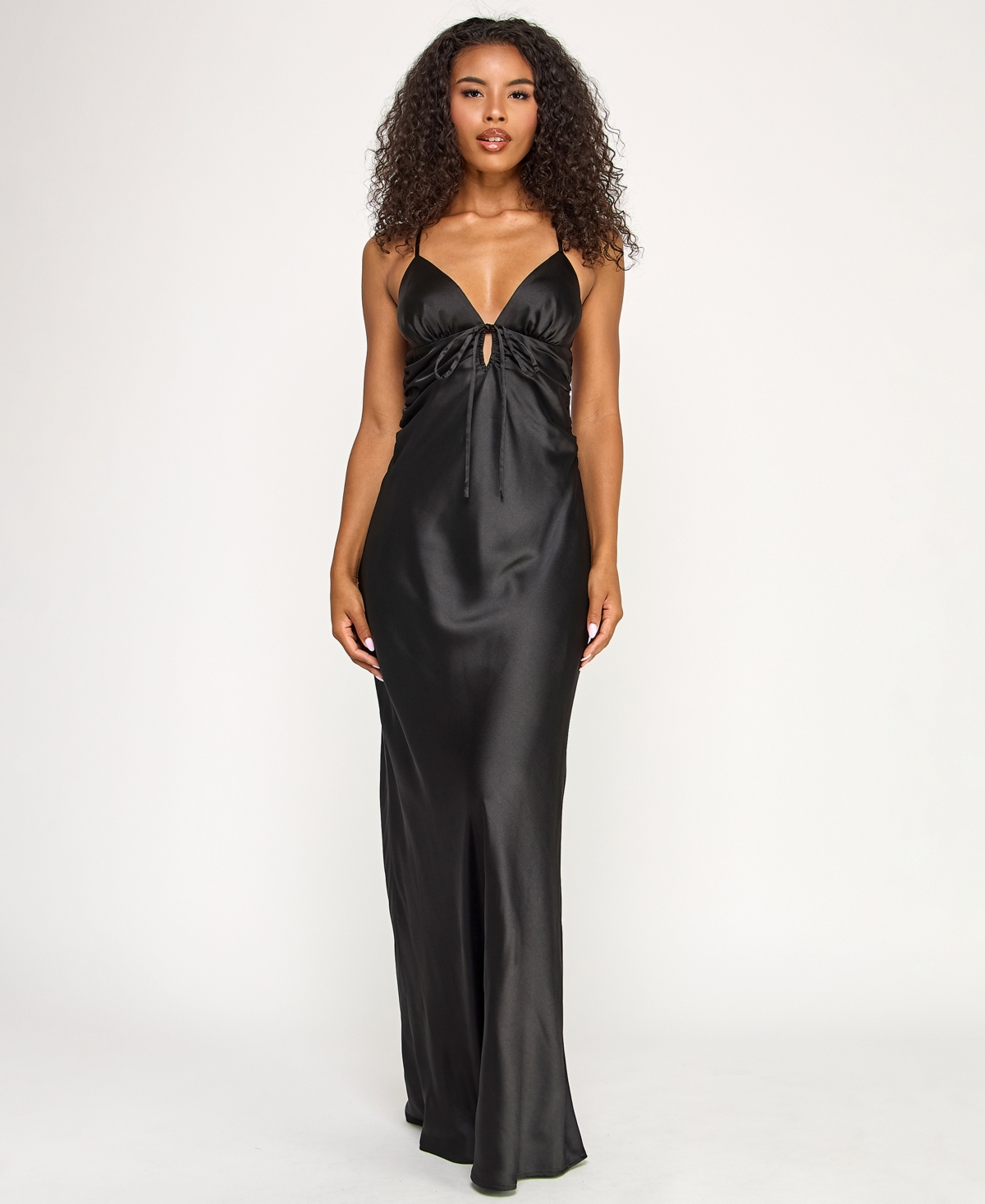 Seni & Cade Juniors Satin Back Tie Long Dress