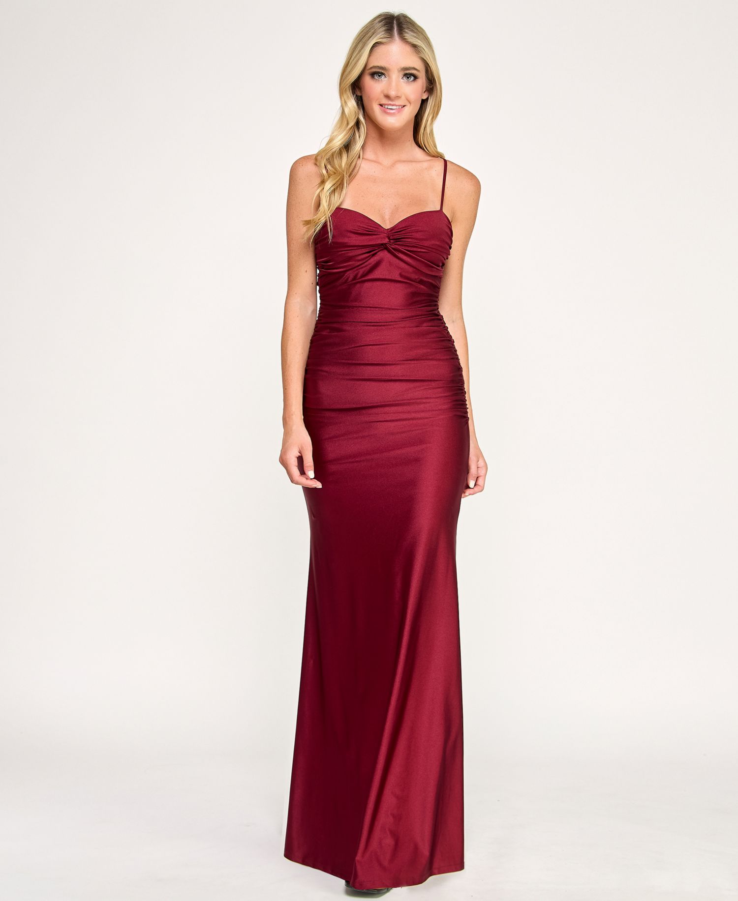 Juniors' Twist Bandeau Ruched Long Dress