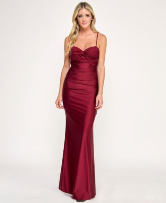 Juniors' Twist Front Tie Back Long Dress