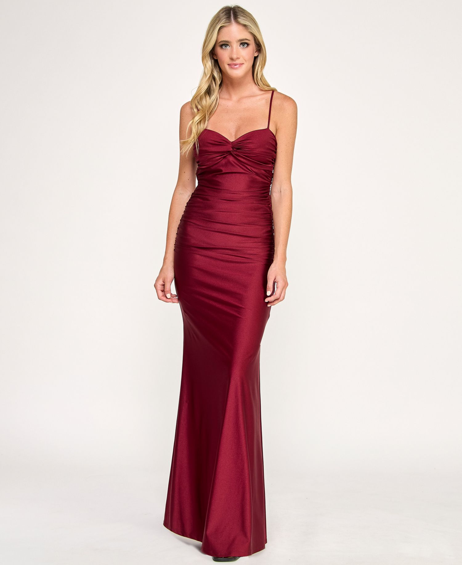 Juniors' Twist Bandeau Ruched Long Dress