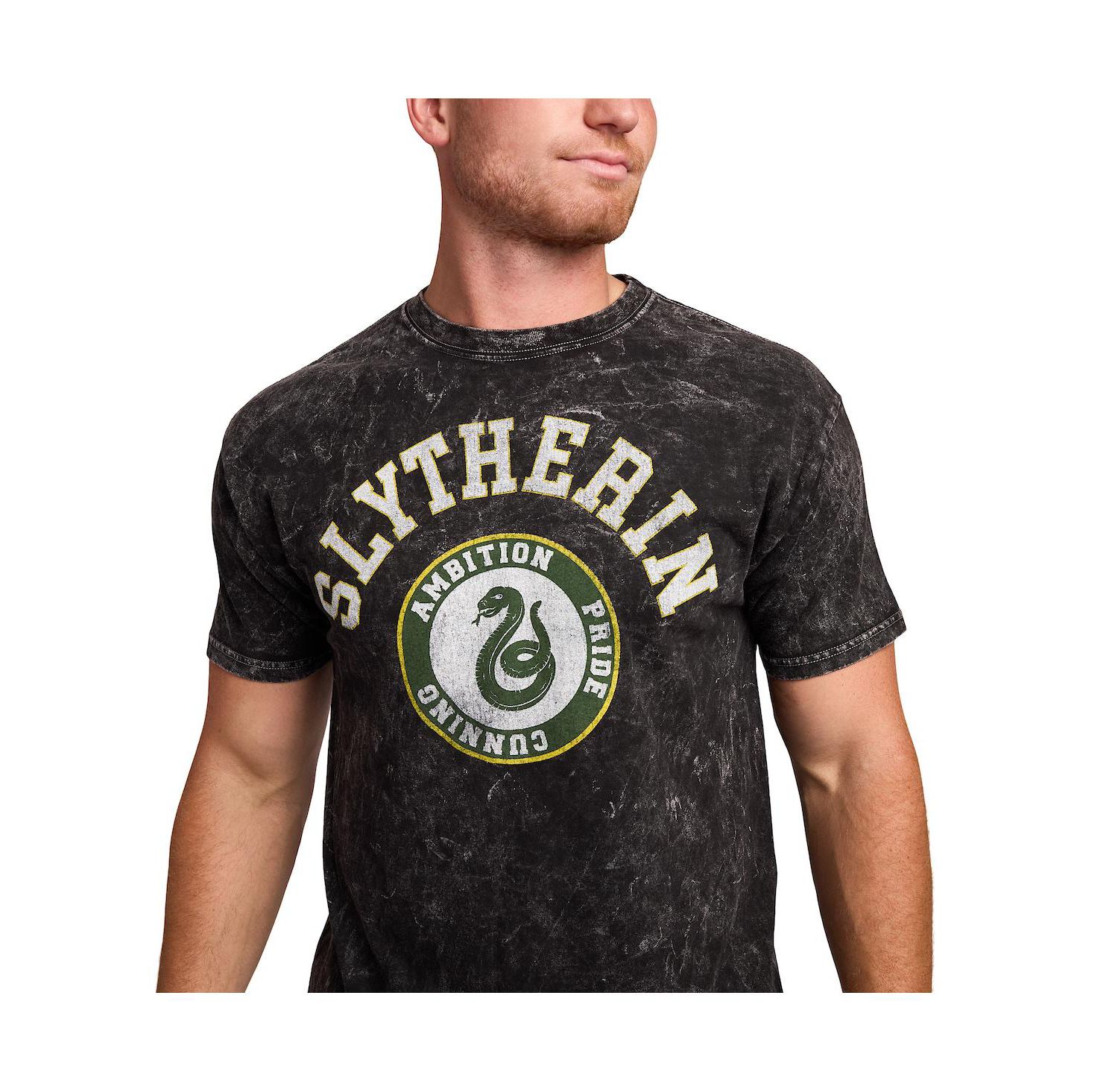 Men's Slytherin Varsity Black Vintage Mineral Wash Crew Neck Short Sleeve T-shirt-XXL