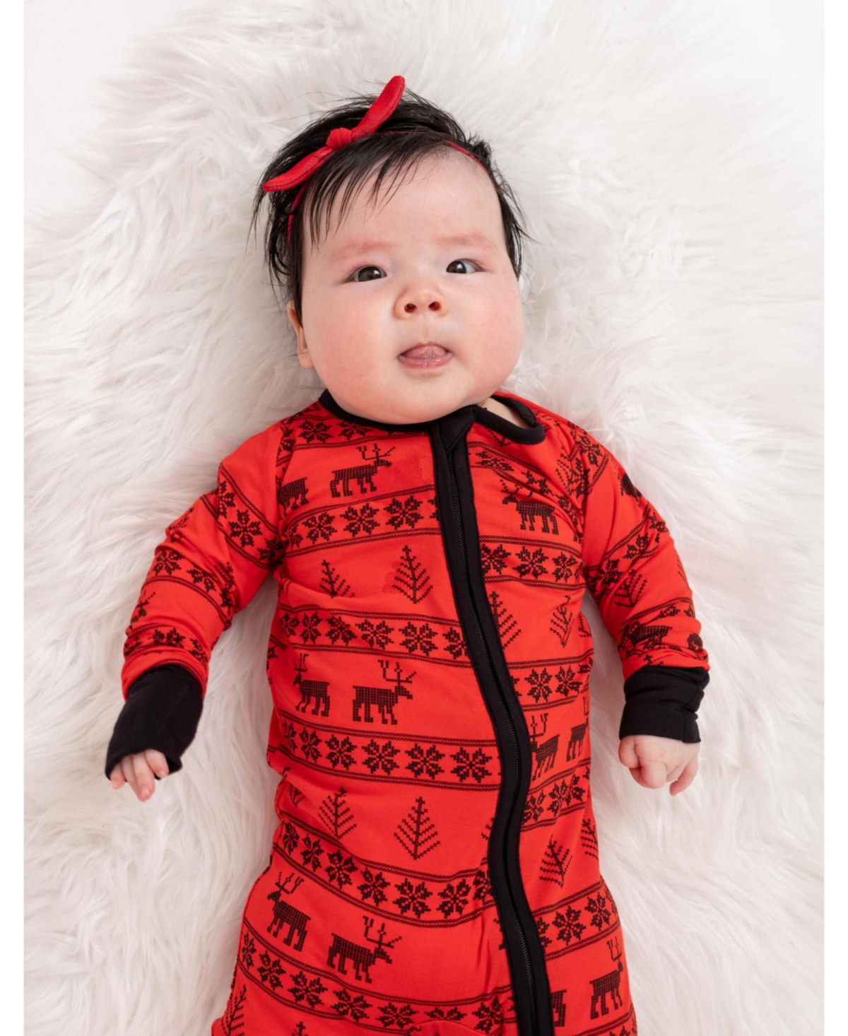 Leveret Baby Footed Bamboo Pajamas - Reindeer - Matching Family Christmas Pajamas