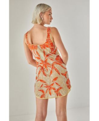 Women's Retro Lace Curved Hem Mini Dress