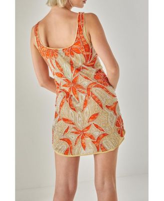 Women's Retro Lace Curved Hem Mini Dress